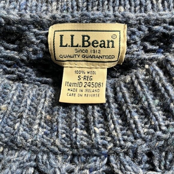 Vintage LL Bean Navy Blue 100% Wool Irish Fisherman Made in Ireland Sweater Sz S - Picture 3 of 7
